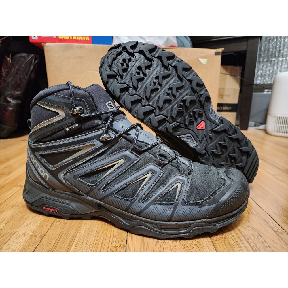 Salomon Boots Men Size 11.5 Black X Ultra 3 Mid GTX Gore-Tex Hiking Shoes 401293